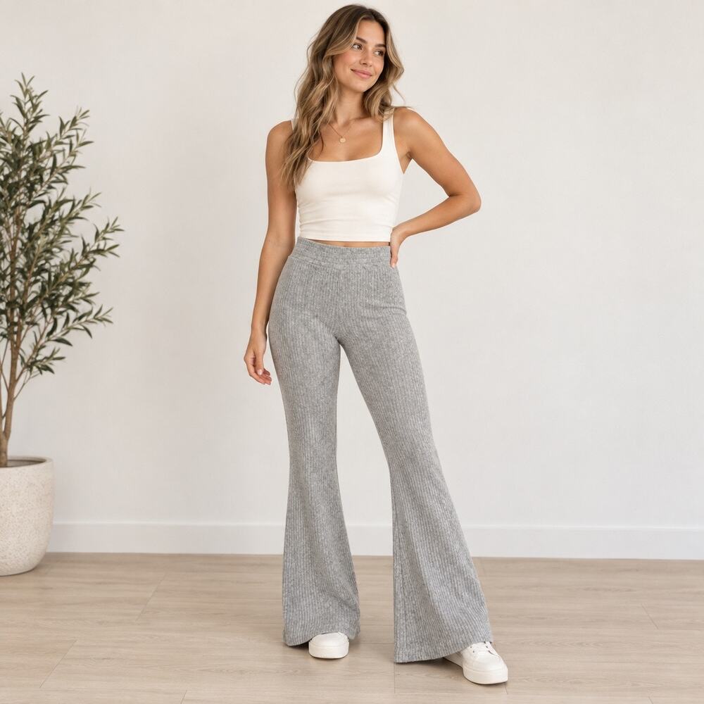 Aerie Knit Pants Women’s Medium Tall Gray Flare Soft Comfortable Athleisure